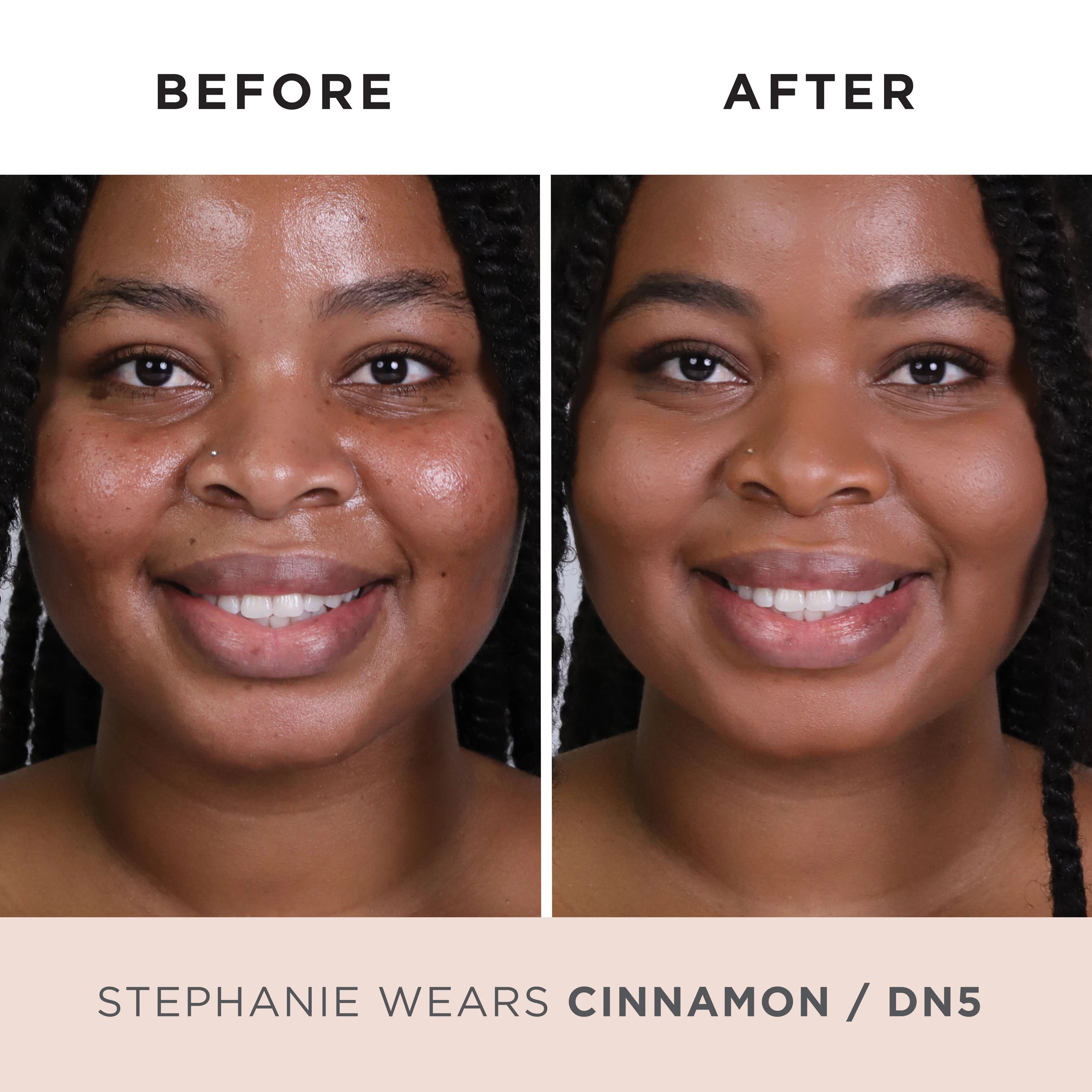 Model Before and After DN5 #cinnamon-dn5-dark-brown-w/-neutral-undertones