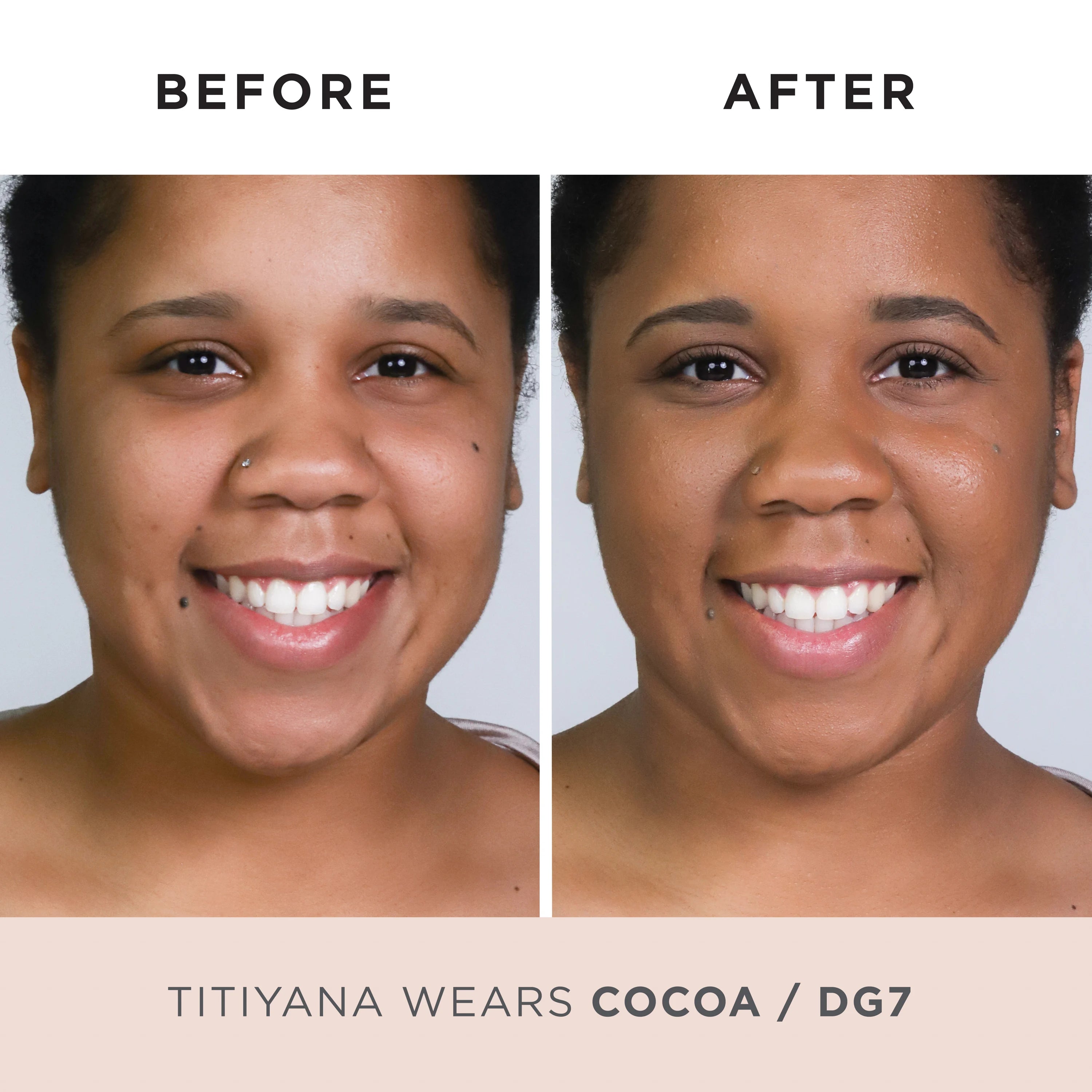 Model Before and After DG7 #cocoa-dg7-dark-brown-w/-golden-undertones