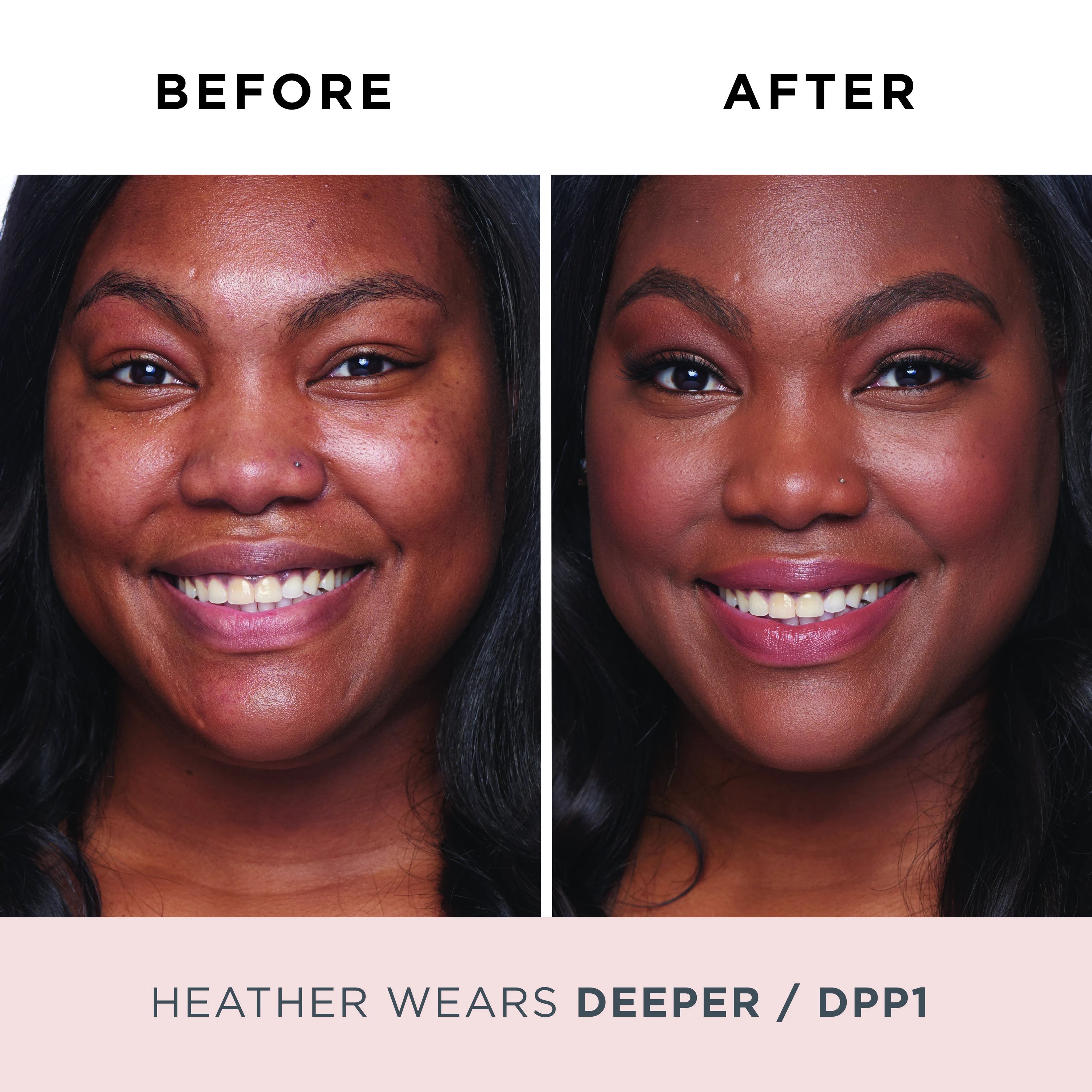 Model Before and After DPP1 #mocha-dpp1-dark-brown-w/-pink-undertones