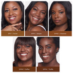 4 - in - 1 Pressed Mineral Makeup Broad Spectrum SPF 15 - PÜR Beauty - Cocoa Deeper Chestnut Coffee Truffle Shades Models Collage Chart