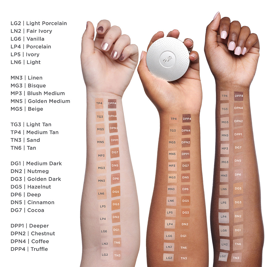 4-in-1 Pressed Mineral Makeup Broad Spectrum SPF 15 - PÜR Beauty - All Shades on Forearms  