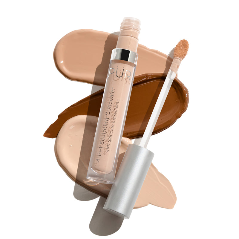 4-in-1 Sculpting Concealer Close Up Shot Light Shade Against Three Shade Swatches