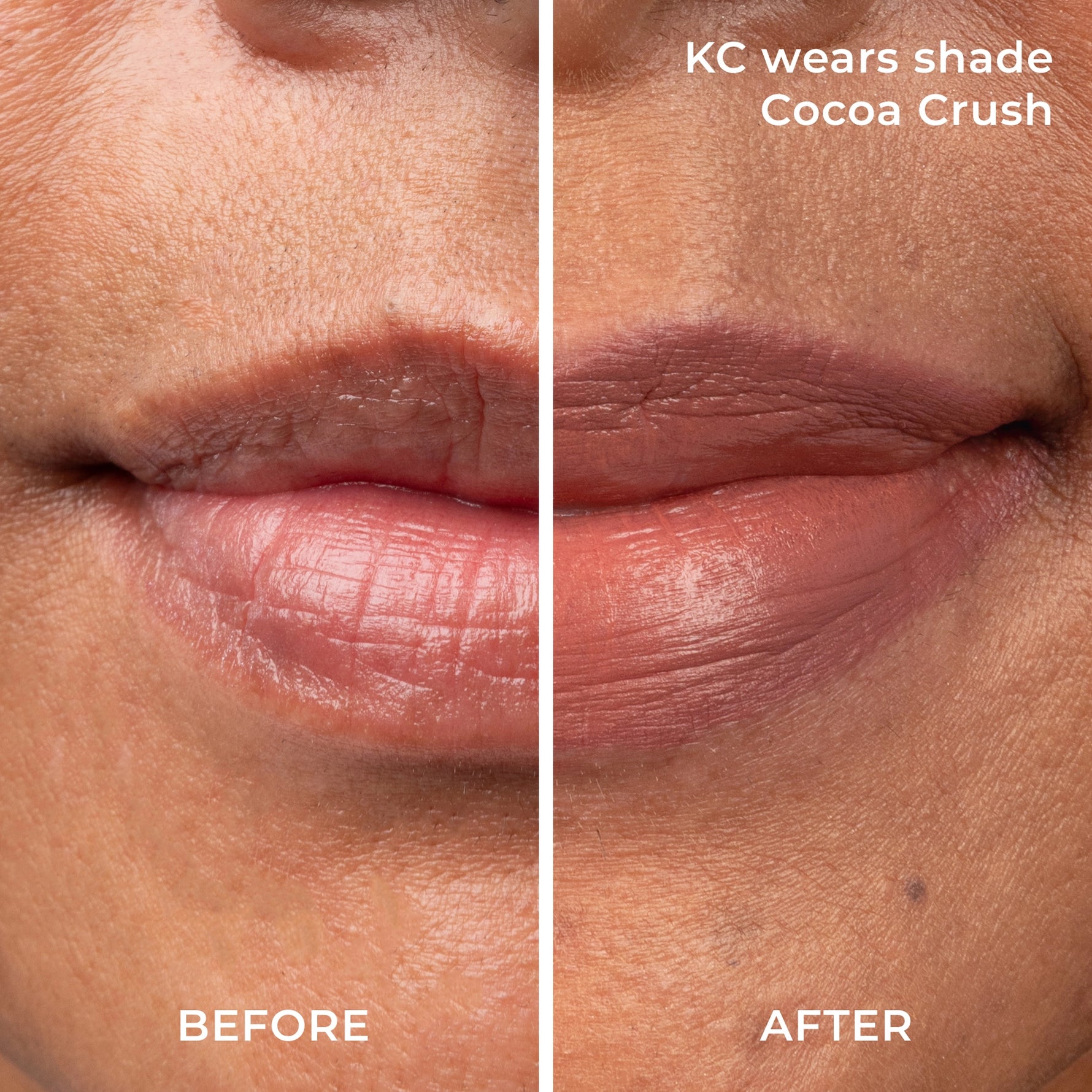 Silky Sculpt in Cocoa Crush - Before and After of Cocoa Crush worn by KC 