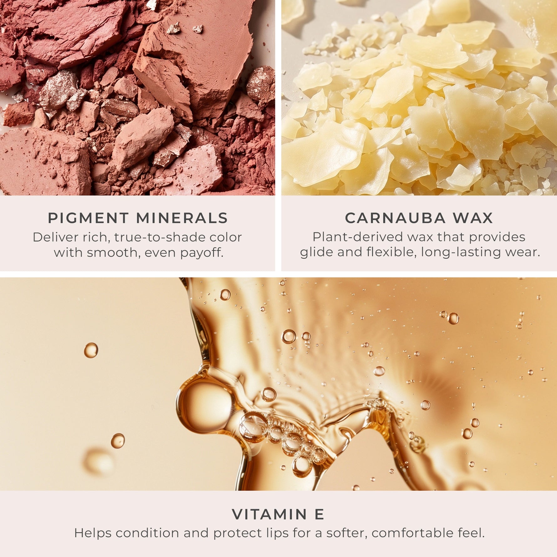 Silky Sculpt - Key ingredients of Pigment Minerals, Carnauba Wax, and Vitamin E in lip liners