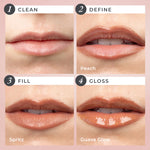 Silky Sculpt in Peach Spritz - Applications Steps of Clean, Define, Fill, and Gloss 