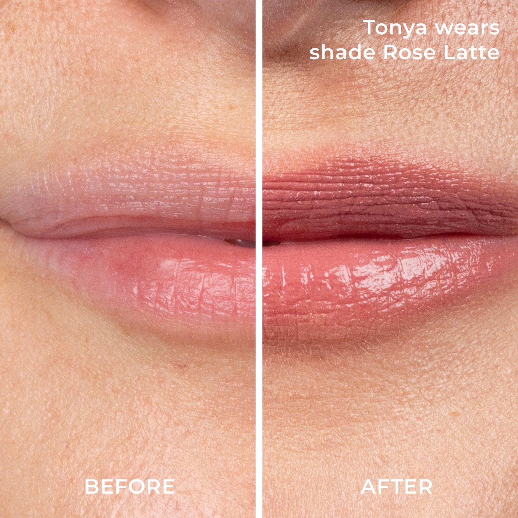 Silky Sculpt in Rose Latte - Before and After of Rose Latte worn by Tonya 