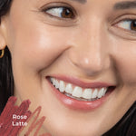 Silky Sculpt in Rose Latte - Woman smiling while wearing lip liner product 