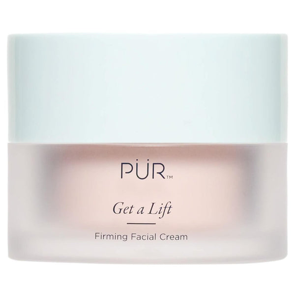 PÜR Get A Lift Firming Facial Cream jar with frosted packaging and mint-colored lid.