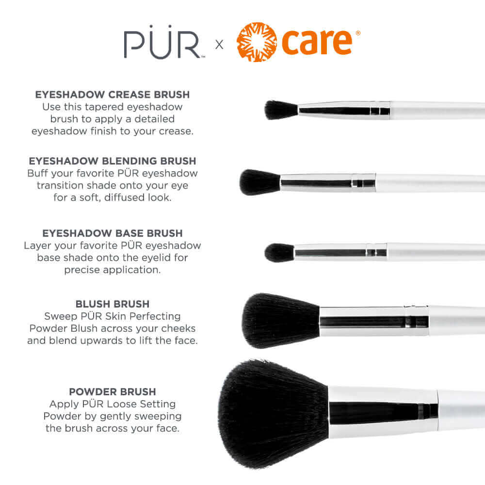 PÜR x CARE 5-Piece Brush Set with Holder